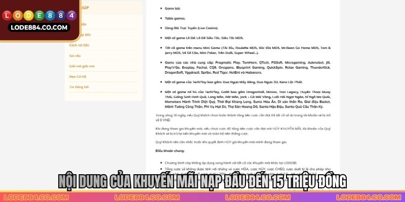 Nội dung của Khuyến mãi nạp đầu đến 15 triệu đồng
