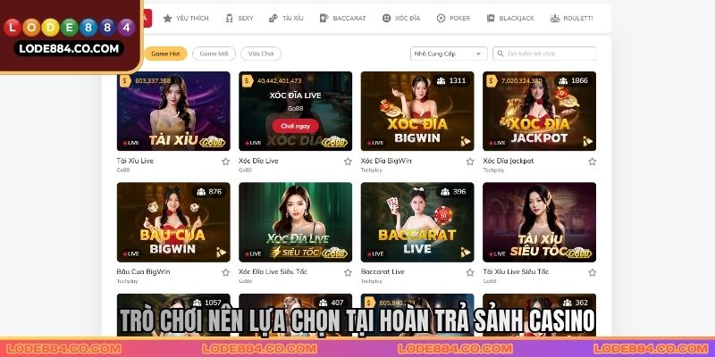Trò chơi nên lựa chọn tại Hoàn trả sảnh Casino